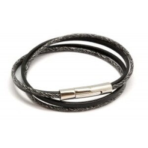 Bracelet cuir personnalisé - le chiné noir - Acier inoxydable