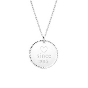 Collier personnalisé médaille perlée - Argent