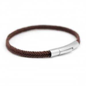 Bracelet cordon personnalisé - le tressé marron - Acier inoxydable