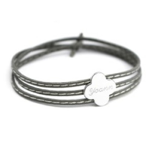 Bracelet cuir enfant personnalisé - Amazone trèfle - Argent