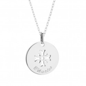 Pendentif personnalisé - croix mimosa - Argent