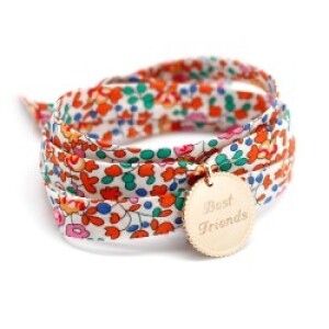 Bracelet ruban Liberty personnalisé - médaille perlée - Plaqué or