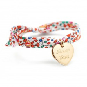 Bracelet ruban liberty personnalisé - petit coeur - Plaqué or