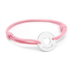 Bracelet cordon personnalisé - mini jeton coeur - Argent