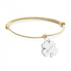 Bracelet cordon personnalisé - médaille trèfle - Argent