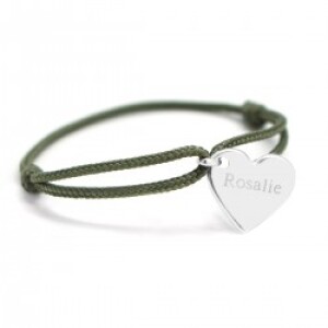 Bracelet cordon personnalisé - kids coeur - Argent