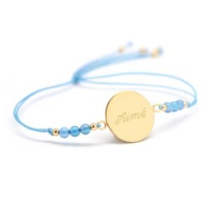 Bracelet personnalisé rainbow médaille - bleu azur - Plaqué or
