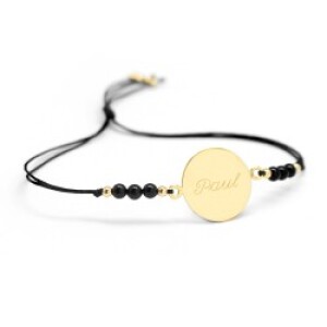 Bracelet personnalisé rainbow médaille - noir - Plaqué or
