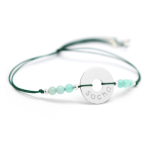 Bracelet personnalisé rainbow mini jeton - vert forêt - Argent