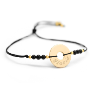 Bracelet personnalisé rainbow mini jeton - noir - Plaqué or