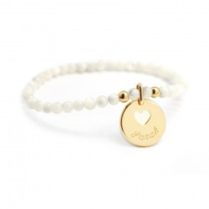 Bracelet perles - médaille coeur ivoire - Plaqué or