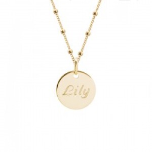 Collier médaille personnalisée - chaine perlée - Plaqué or