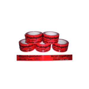 6 x es Warnklebeband Bruchgefahr - rot 50 mm x 66 m