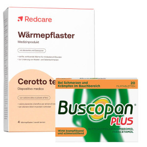 Redcare von Shop Apotheke Buscopan Plus bei Bauchschmerzen und Regelschmerzen + Redcare Wärmepflaster 20+4 St Set