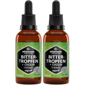 vitamaze Bitter-Tropfen 15 Kräuter+Cholin ohne Alkohol 2x 2x50 ml Tropfen