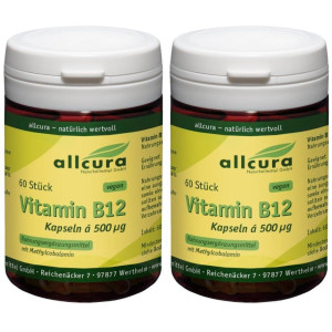 allcura Vitamin B12 A 500 µg Methylcobalamin Kapseln 2x 2x60 St