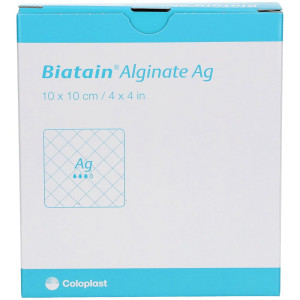 Biatain Alginate Ag Kompressen 10x10 cm mit Silber 10 St Verband