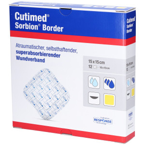 Cutimed Sorbion Border Wundauflage 15x15 cm steril 12 St Kompressen