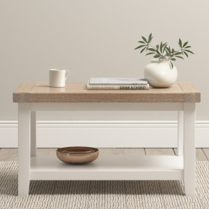 Large Coffee Table with Shelf in Warm White | Solid Wood Furniture For Living Room | Whitewashed Texture | Burford | Harbour Lifestyle