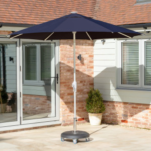 Zelos 2.5m Round Parasol in Navy with LED Lighting | UV50+ Protection | Battery Powered | Cover Included | Rust Resistant | 1 Year Guarantee