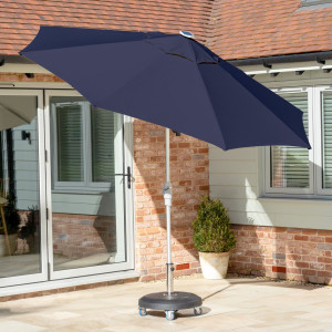 Zelos 3m Round Parasol in Navy with LED Lighting | UV50+ Protection | Battery Powered | Cover Included | Rust Resistant | 1 Year Guarantee