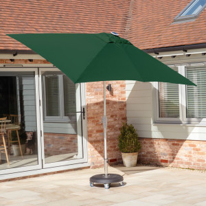 Zelos 3m x 2m Rectangular Parasol in Green with LED Lighting | UV50+ Protection | Battery Powered | Cover Included | Rust Resistant | 1 Year Guarantee