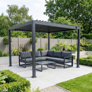 PergoSTET Lite 2.4m x 3m Metal Pergola | Rectangular Design | Tilting Louvres | Integrated Drainage System | Grey
