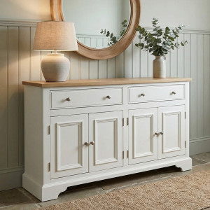 Amberley Large 4 Door 2 Drawers Sideboard | Soft Close | Oak Frame Work | Industry Leading Lifetime Guarantee | Warm White/White/Cream