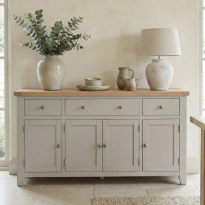 Large Sideboard 4 Door 3 Drawers in Pebble Grey | Modern Solid Wood Indoor Furniture | 15 Yr Guarantee | Burford | Harbour Lifestyle