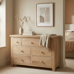 Chest of Drawers 3 Over 4 in Natural Oak | Solid Wood Indoor/Bedroom Furniture | Fully Assembled | 15 Year Guarantee | Burford | Harbour Lifestyle