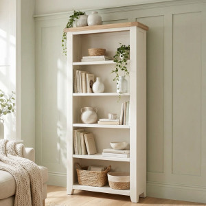 Large Bookcase in Warm White | Modern Solid Wood Indoor Furniture | Books Cabinet With Shelves | Perfect Storage | Burford | Harbour Lifestyle