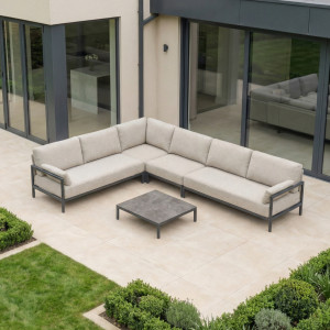 Sorelli Rectangular Corner Sofa Set | Deep Filled Cushions | Weather Resistant | Boucle Fabric | Brown/Beige/Natural