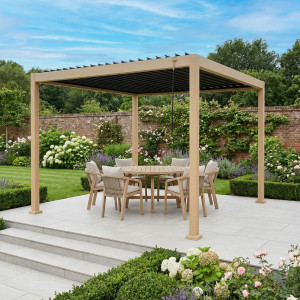 PergoSTET Lite 3m x 3m Metal Square Pergola with Wood Effect