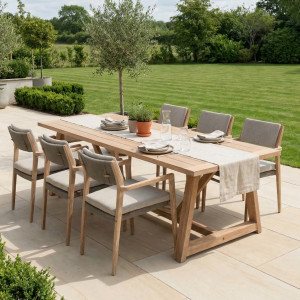 Noah 6 Seat Wooden Dining Set | Premium Teak Wood with Rope Weave in Beige