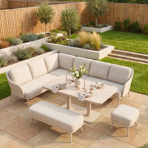 Alva Corner Dining Set | Rising Table Feature | Minimal Assembly | Breathable Cushions | Fawn/Beige/Natural