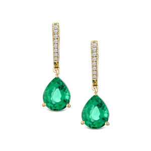 4.6 Ct Astra Lab Grown Emerald and Diamond Drop Pear Cut Earrings in 18K Gold Vermeil | Handcrafted in UK | The Diamond Store