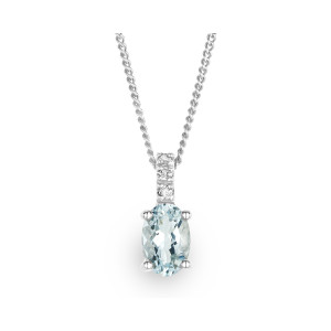 0.34 Ct Aquamarine Diamond Necklace in 9K White Gold | Handcrafted in UK | The Diamond Store