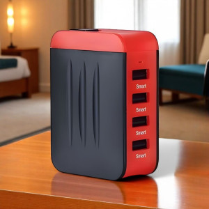 Universal Travel Adapter | 4 USB Ports | US, UK, AUS, EU Plug | LED Power Light | Safest & Fastest Charging