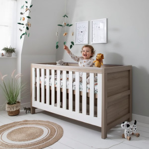 Tutti Bambini Modena Cot Bed - White and Oak | Kiddies/Baby Crib | Converts into a toddler bed and sofa bed
