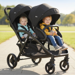 Joie EvaLite Duo - Black Stroller - Lightweight Tandem Pushchair - Double Pram For Infant/Toddler