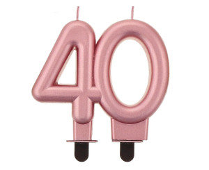 Świeczka 40 urodziny, metalik różowo-złota, 8 cm