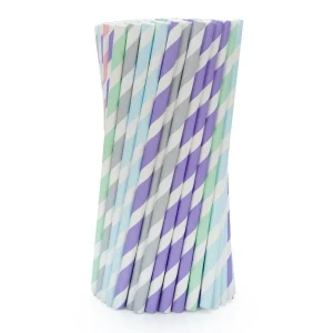 Słomki papierowe 197x8 mm Pastelowe paski 100 szt.