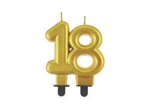 Świeczka "18" metaliczna złota,8cm