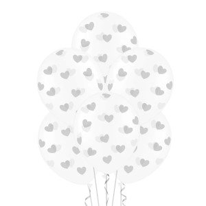 Balony w szare serduszka 6szt/ 12 cali
