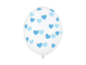 Balony Crystal Clear w błękitne serduszka 6szt., 30cm