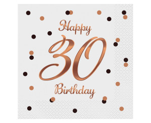 Serwetki Happy 30 Birthday, białe, różowy nadruk/20szt.