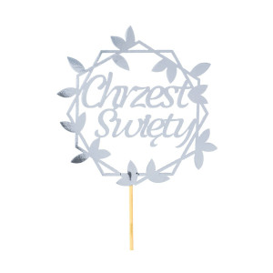 Topper Chrzest Św. srebro sześciokąt listki