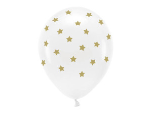 Balony białe w złote gwiazdki 33cm/ 6szt.