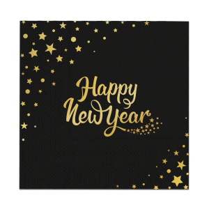 Serwetki Happy New Year czarne 10 szt