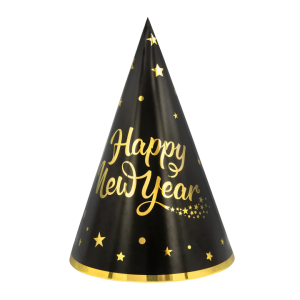 Czapeczki ze złotym napisem Happy New Year 6szt